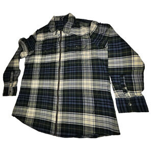 Chaps Plaid Shacket Full Zip Flannel Shirt Sz XXL Blue Green White Plaid Pockets